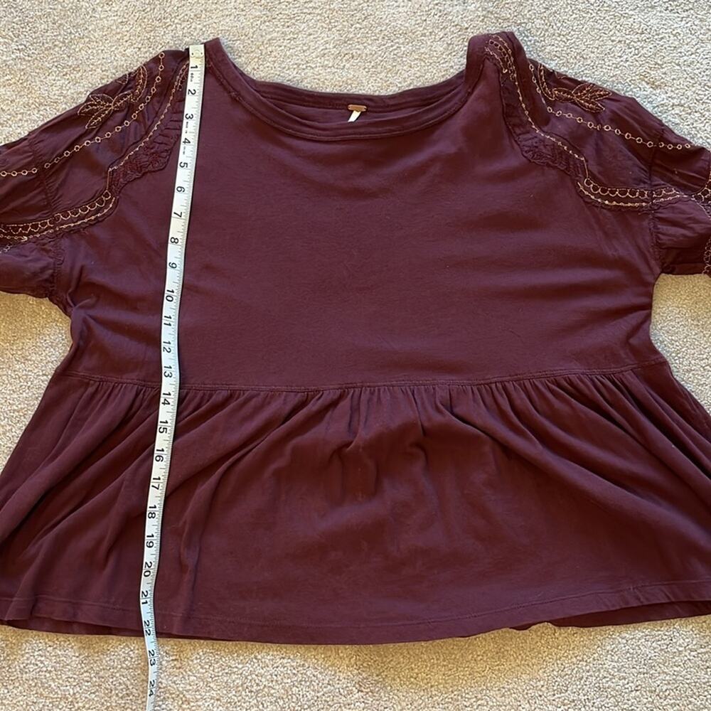 Free People Oversized Cropped Peplum Top Size XS Sheer Embroidered Whimsigoth - Picture 6 of 6